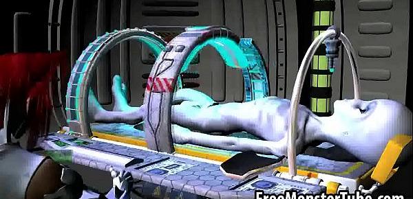  3D redhead sucks cock and gets fucked by an alien